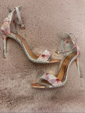 Ted Baker Floral Ankle-Strap Stiletto Sandals - White with Pink Accents